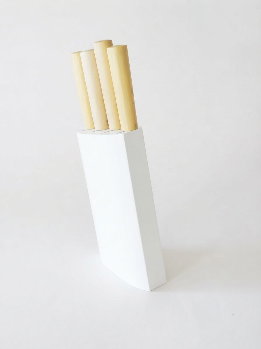 Ceppo coltelli in legno laccato bianco - immagine 2